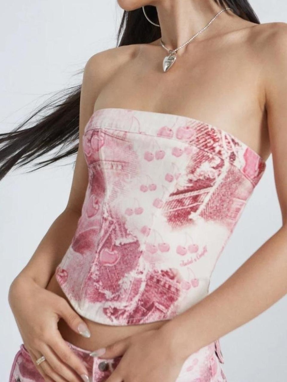 Jaded London x Omighty denim corset Strapless Pink Tie-Dye Corset Top (126)